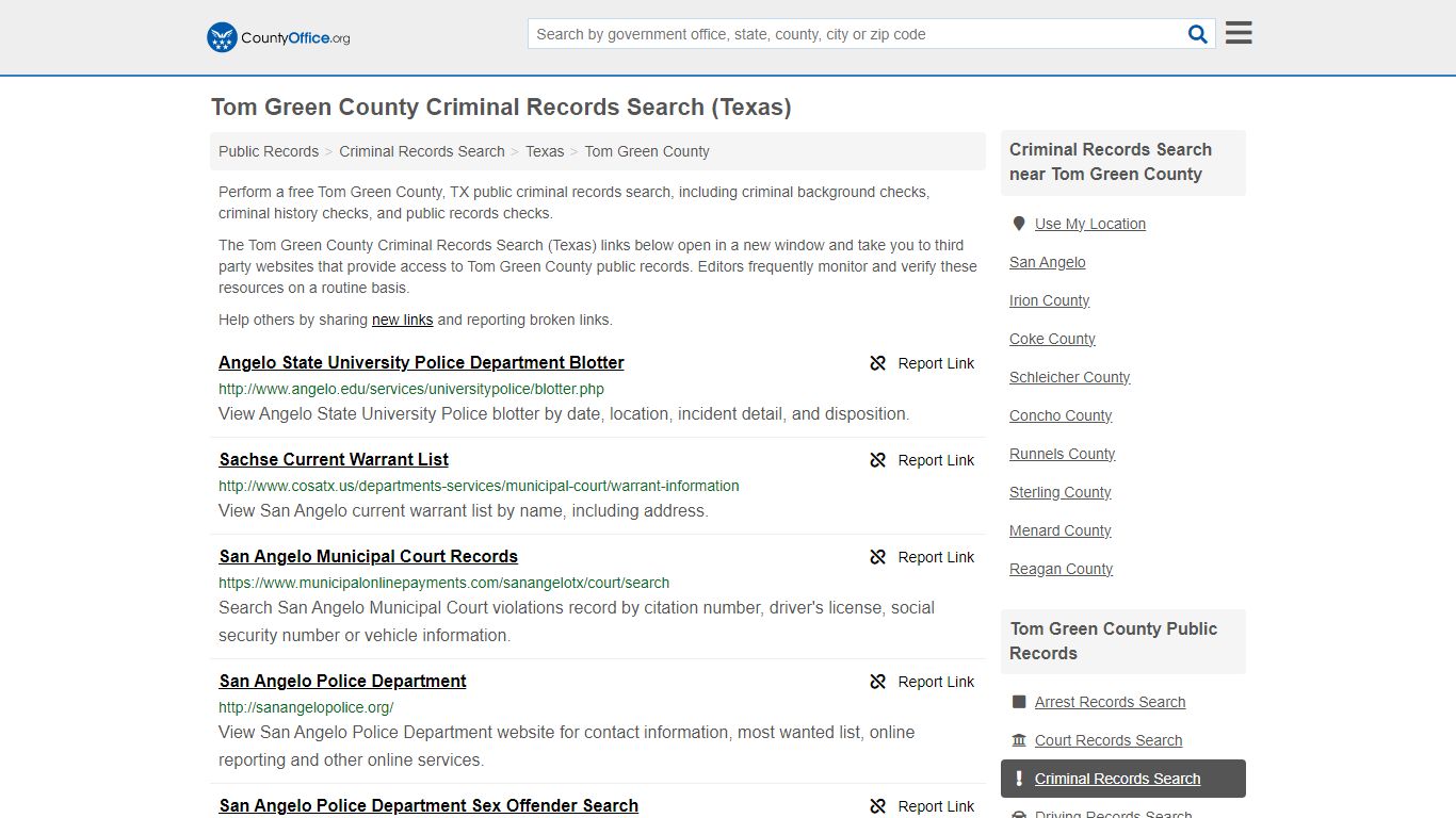 Tom Green County Criminal Records Search (Texas) - County Office